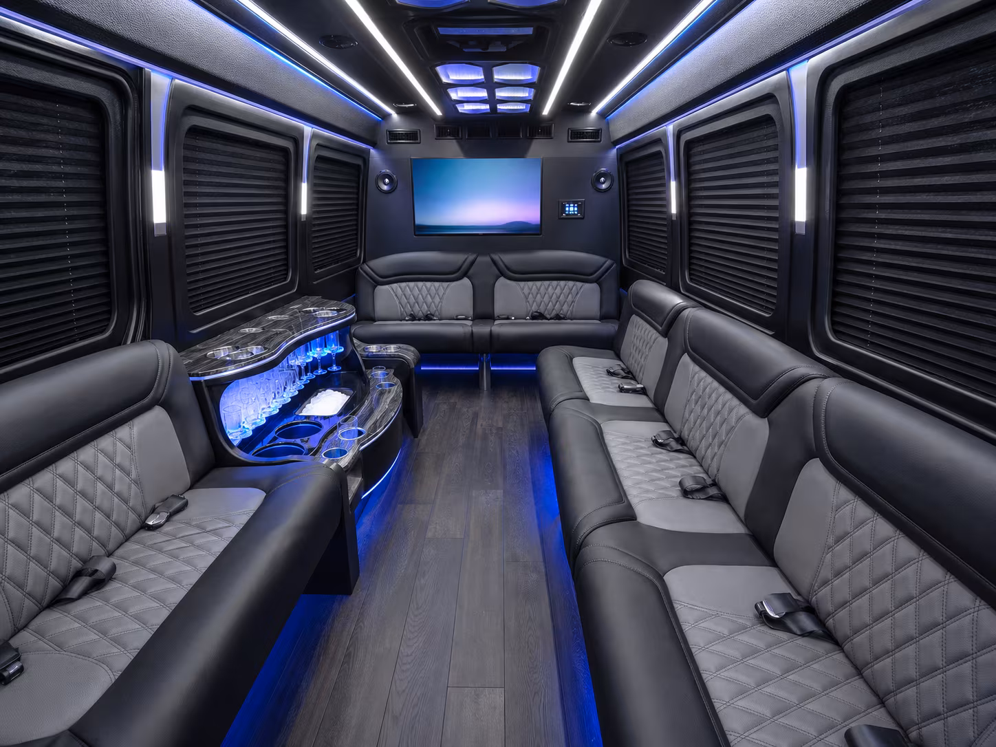 midwest city 50 passenger party bus inside